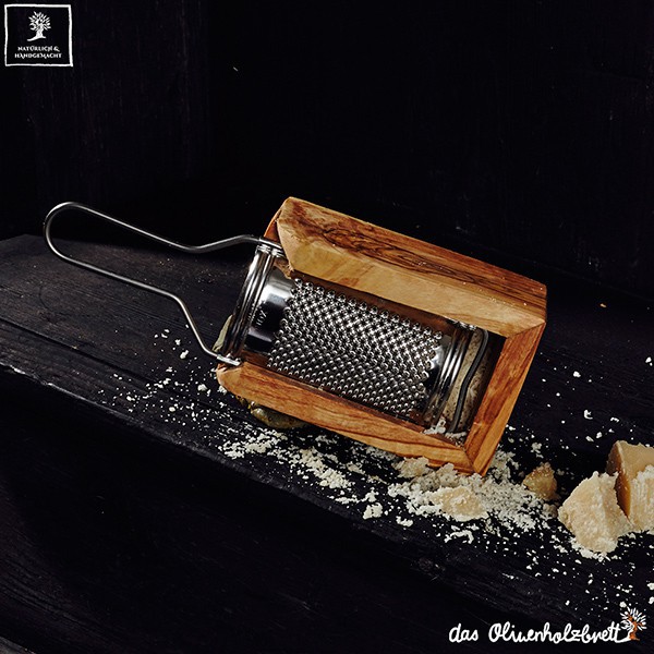 Olive Wood Box Hard Cheese Grater From Italian Company, Inox 