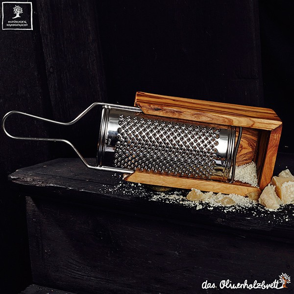 Cheese and Parmesan grater with an olive wood box, handmade