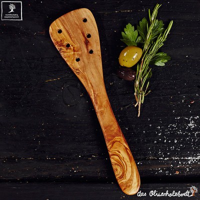 Spatula with holes , olive wood