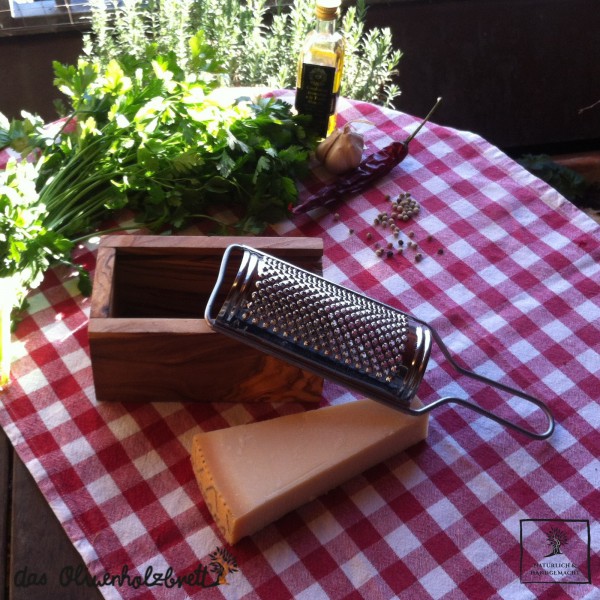 Cheese and Parmesan grater with an olive wood box, handmade