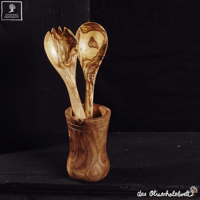 Olive Wood Utensils Holder - Forest Decor